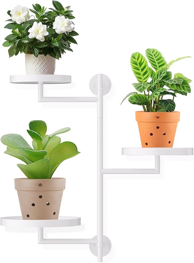 Rotating Window Plant Shelves, 3-Tier Metal Plant Shelf Indoor, White Plant Stand, Plant Rack for Wall Planters for Plants¡ê?Window Sill Gifts for Plant Lovers