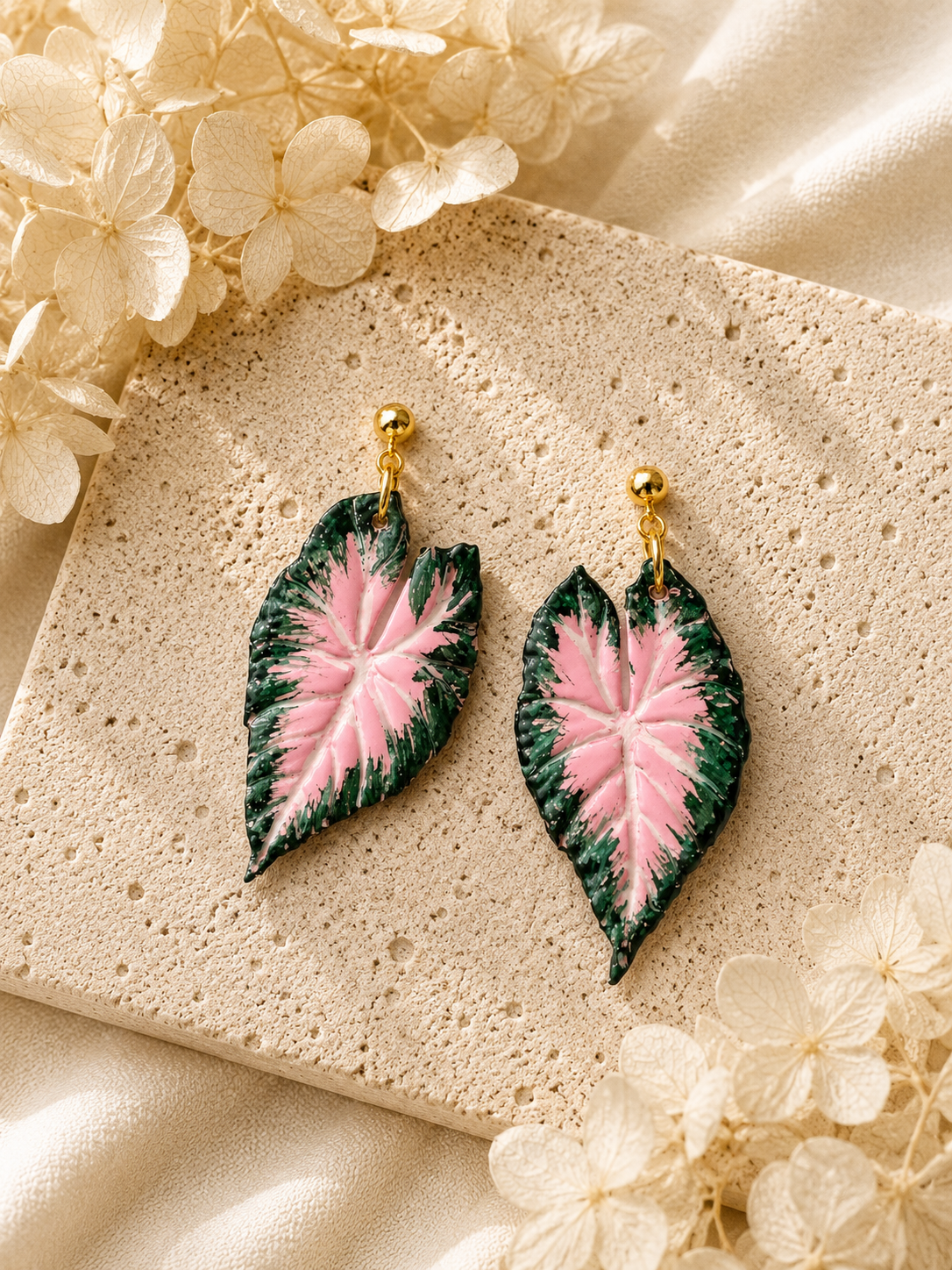 Pink Caladium Earrings