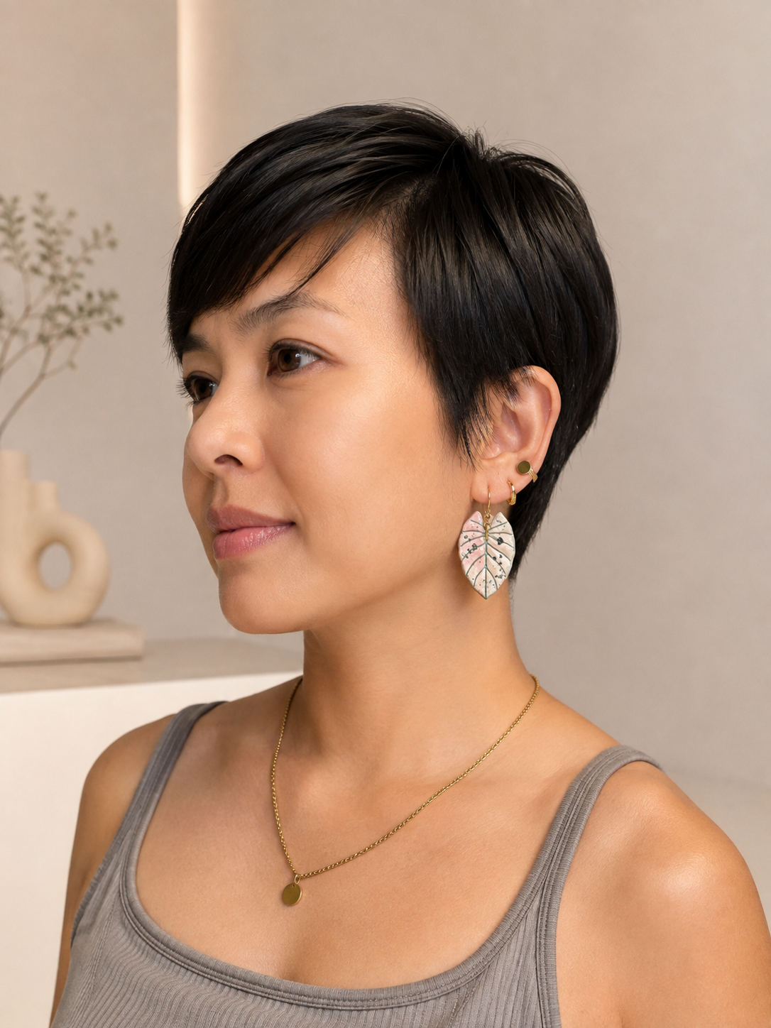 Pink Variegated Alocasia Reginae Earrings