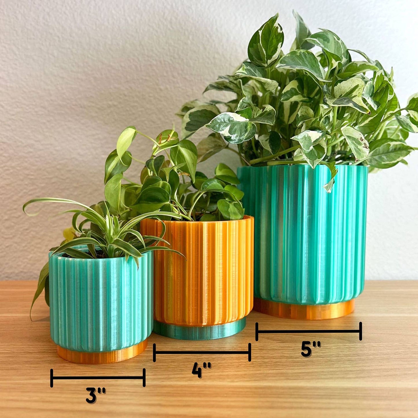 Showgirl Orange & Turquoise Planter Trio – 3" 4" 5": Mixed (as shown in photos)