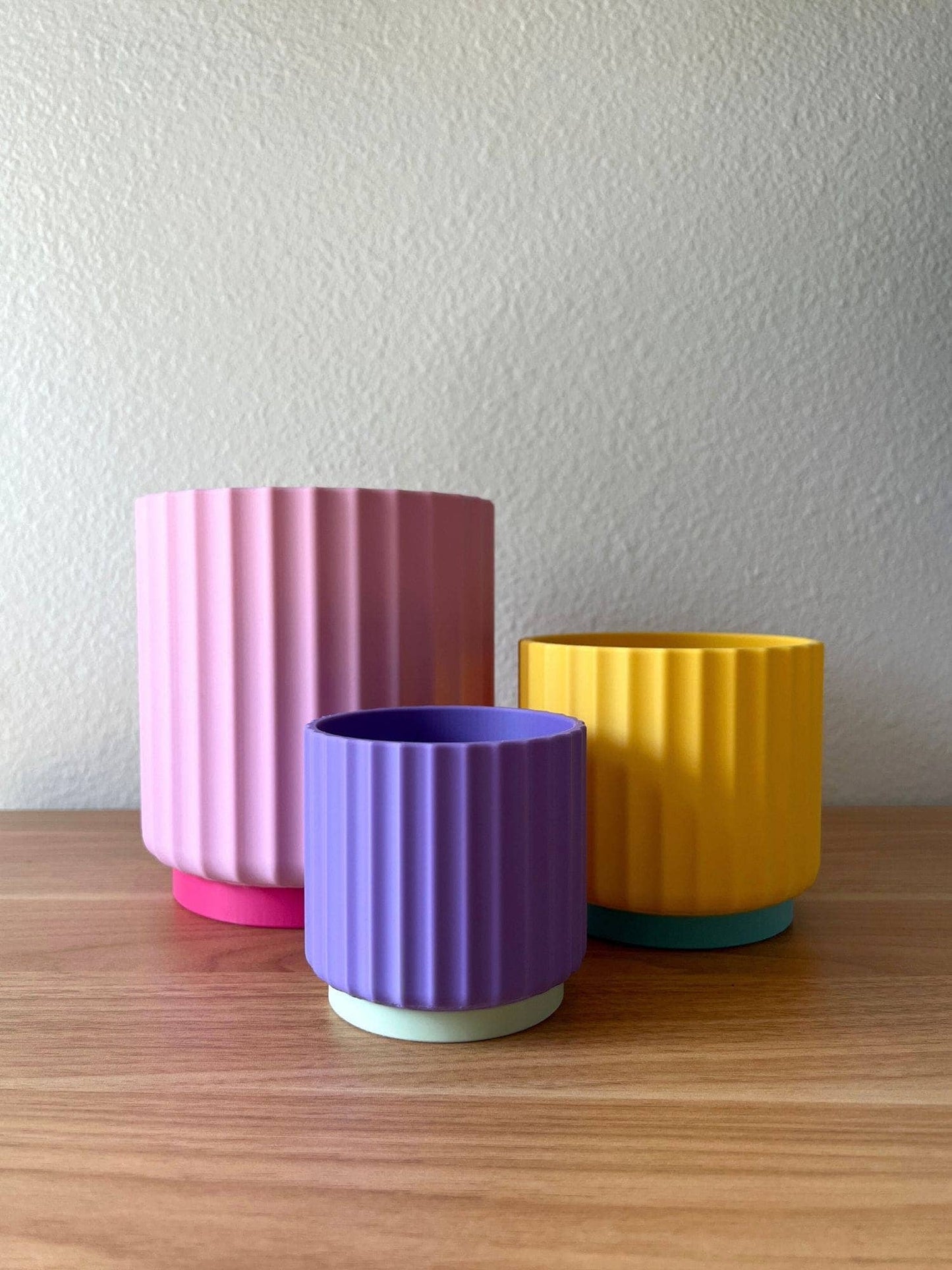 Rainbow 3-Piece Set – Bold Colorful Planters (3", 4", 5"): Bubble Pop (Yellow Pink Blue)
