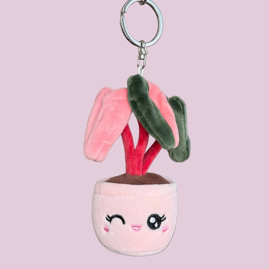 Pink Princess Philodendron Plush Keychain – 5" Plant Bag Charm