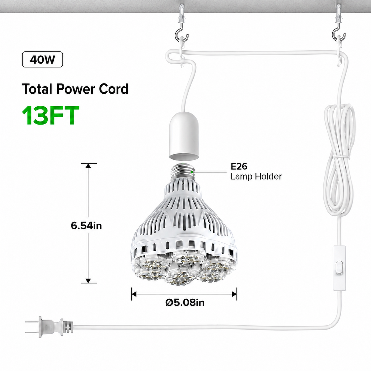 SGLEDs BR30 40W Hanging Grow Light Bulb with Remote Control(US ONLY)
US E26