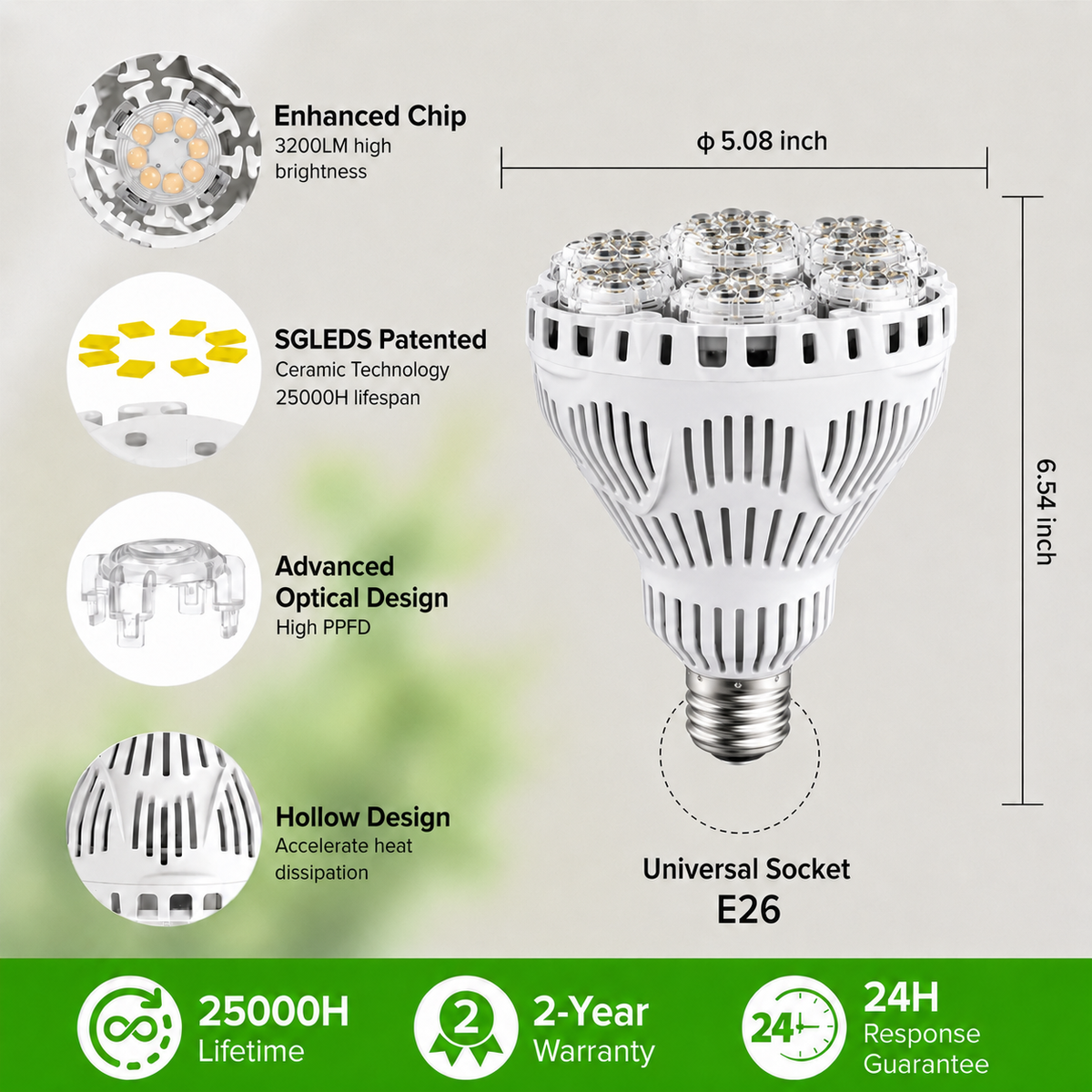 SGLEDs BR30 40W Hanging Grow Light Bulb with Remote Control(US ONLY)
US E26