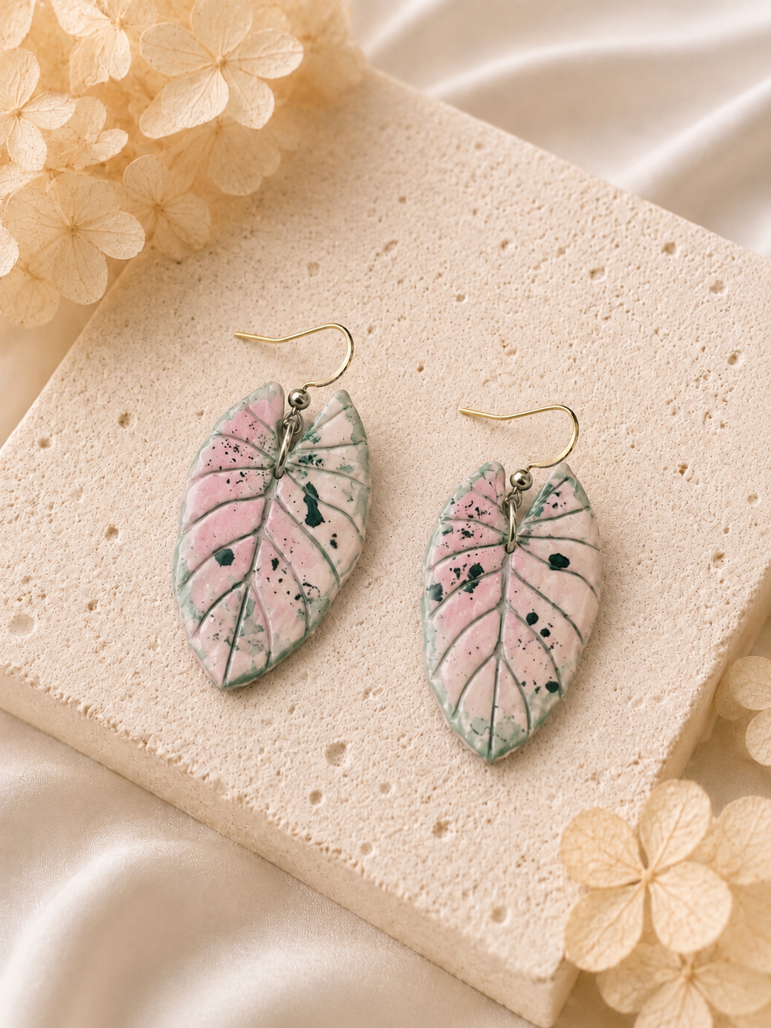 Pink Variegated Alocasia Reginae Earrings