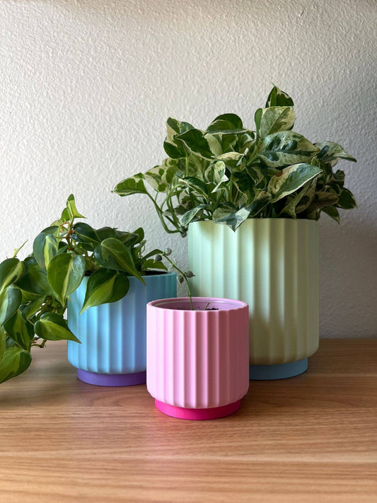 Rainbow 3-Piece Set – Bold Colorful Planters (3", 4", 5"): Pastel Daydream (Green Blue Pink)