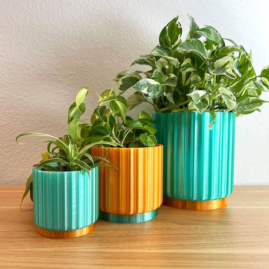 Showgirl Orange & Turquoise Planter Trio – 3" 4" 5": Mixed (as shown in photos)