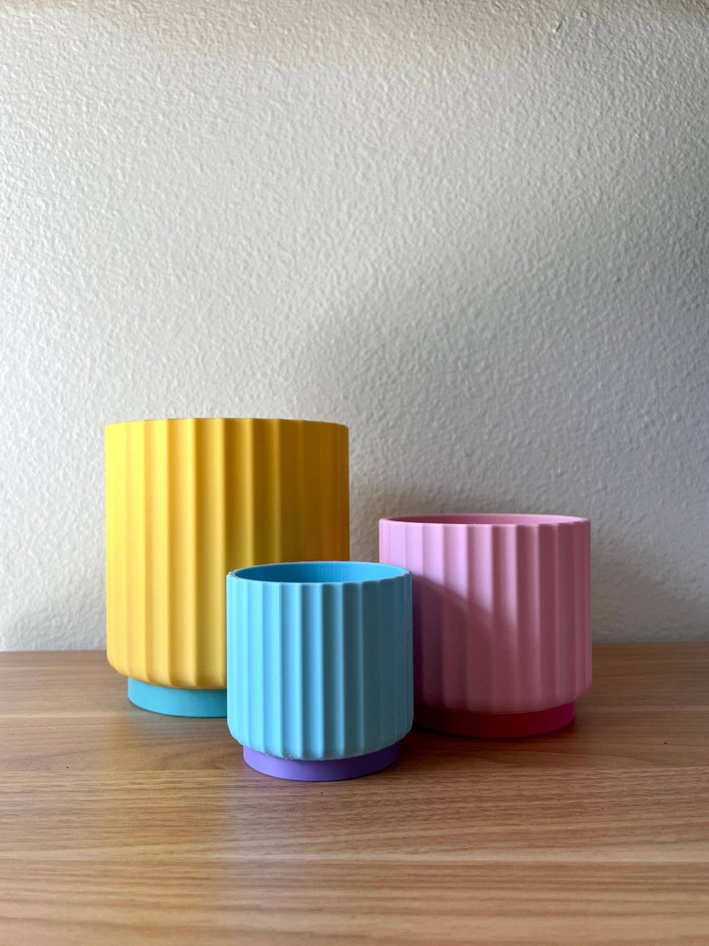 Rainbow 3-Piece Set – Bold Colorful Planters (3", 4", 5"): Tropical Twist (Pink Yellow Purple)